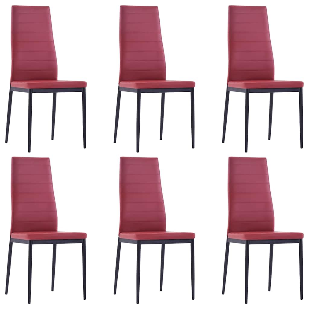 Ensemble de meubles de salle à manger 7 pièces Bordeaux avec table en verre trempé, chaises en cuir synthétique, 120 x 60 x 74 cm, 6 places, moderne pour cuisine et salon, peu encombrant