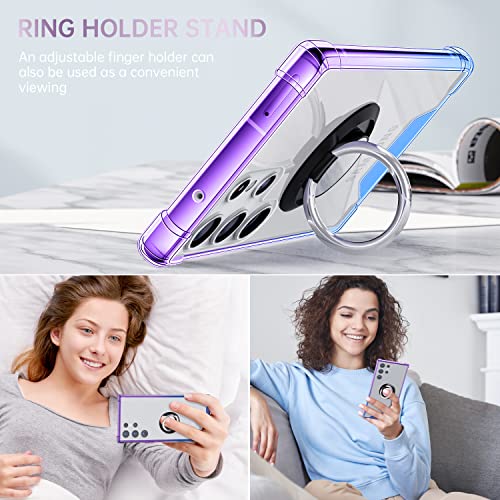 Daupin For Galaxy S23 Ultra Case Clear With 360 Rotation Metal Ring Holder Stand, Support Magnetic Car Phone Mount Soft Tpu Bumper Pc Hard Protective Phone Case For Samsung S23 Ultra 5G (Purple Blue) #TOP2