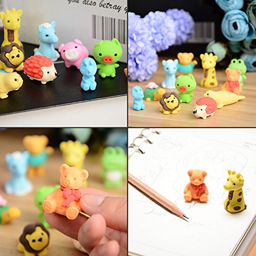 Acekid Animal Erasers for Kids, 30pcs Japanese Pencil Erasers Set, Cute Mini Puzzle Eraser Toys for Novelty Party and School Supplies
