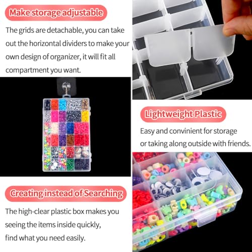 Image of IOOLEEM 36 Grids Plastic Bead Organizer Box, Adjustable Dividers, Sewing storage, Organizer Container Storage Box, Dividers for bead arts and crafts.