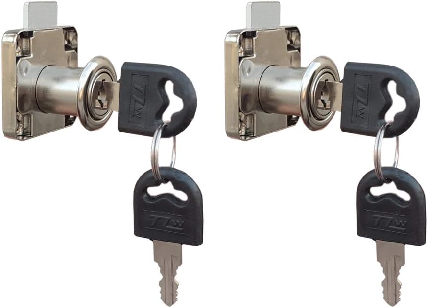 Cam Drawer Lock - 5/8 Inch (16mm) Bore 7/8 Inch (21mm) Cylinder Length Chrome for Office Desk Cabinet Door, Keyed Alike, 2 Pcs