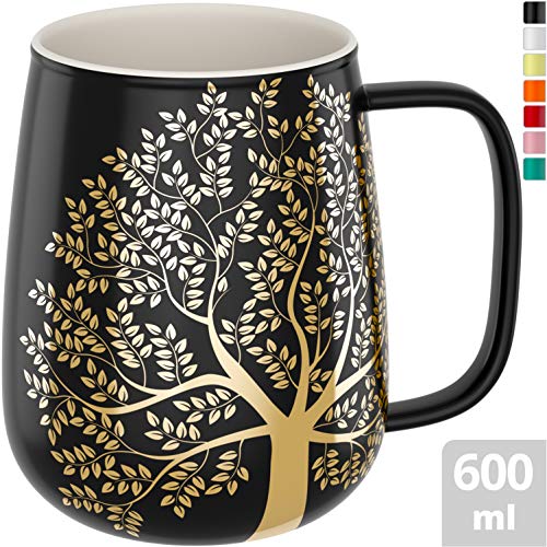 Amapodo  Taza de café grande de porcelana con asa, 600 ml, jumbo, color negro, regalo para mujeres y hombres