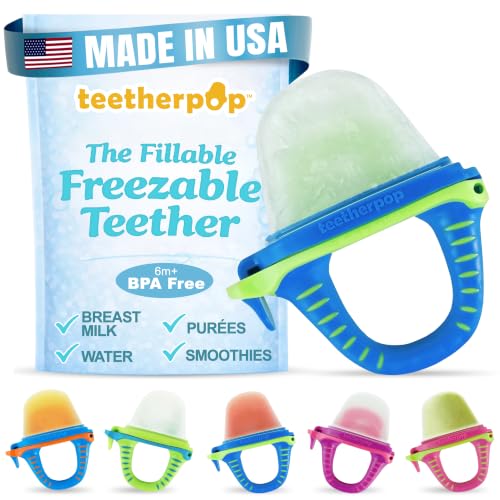 Image of Fillable Freezer Teethers for Babies – Made in USA Teething Pacifier | Breastmilk Popsicle Teether Feeder with Spill-Proof Sippy Slits for Liquids & Purées. Baby Teething Toys Cooling Relief
