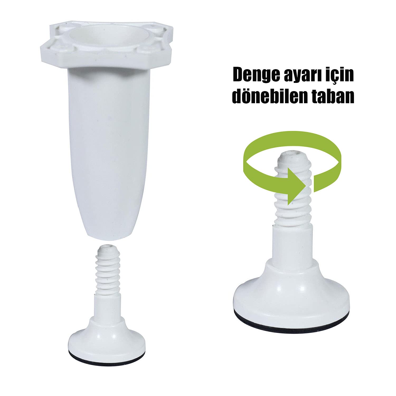 Badem10 Mobilya Kanepe Baza Sehpa Ayağı Ayarlanabilir 10 cm Plastik Beyaz Ayak (4 ADET)