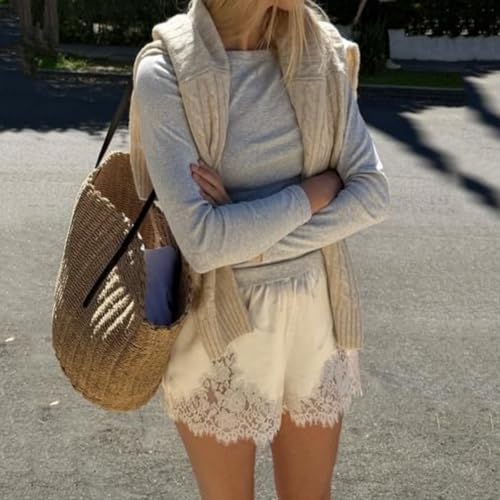 XBTCLXEBCO Satin Silk Shorts for Women Y2K Lace Trim Low Waist Pajama Bottoms Comfy Silky Lounge Shorts Pj Boxers Sleepwear3