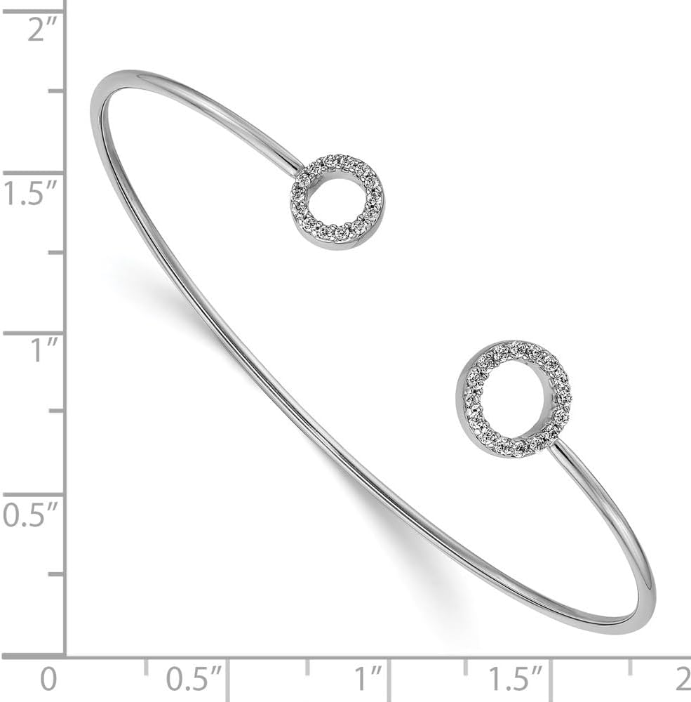 Diamond2Deal 14k White Gold Diamond Circles Flexible Cuff Bangle Bracelet