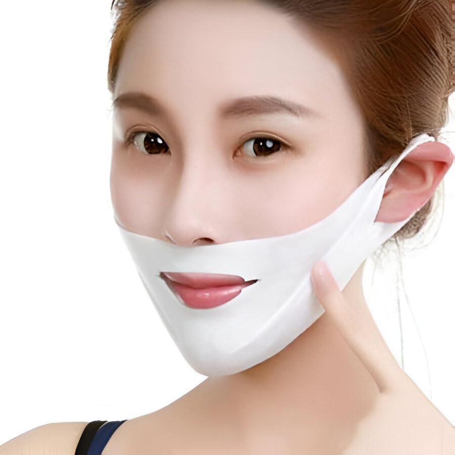 SOLDRIGHT SHOP V Line Lifting Face Mask, Reusable Face Mask, Breathable Fabric | Double Chin Reducer for Women | Chin Up Patch for Firming Tightening and Moisturizing Skin (White, 1 Pcs.)-picture-14