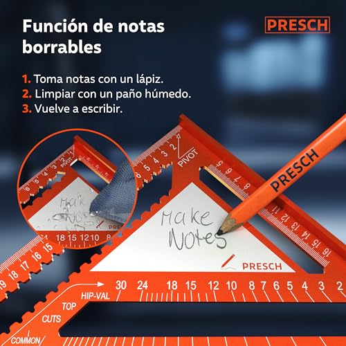 Miniatura 2 de Presch Set De Escuadras Carpintero - 180mm 300mm - Innovadora Superficie De Notas Borrable Calibre Para Brocas Inteligente - Aluminio Fresado De Alta Precisión Para Ángulos De 90 Precisos