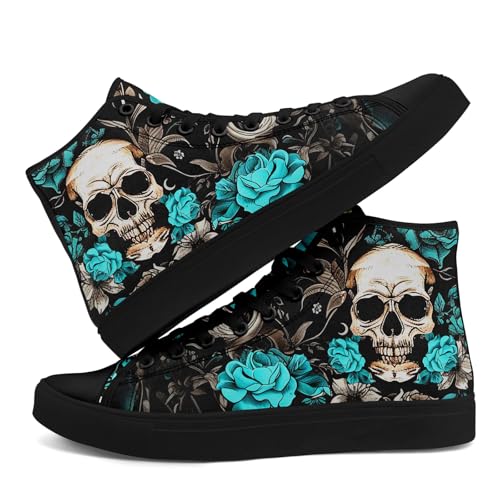 coolcustomize Fashion Skull High-Top Canvas Shoes for Men Women - Unique Vibrant Classic High Tops Comfortable Cool Casual Sneaker White-Green by coolcustomize - Used condition - Image 6