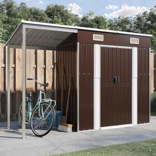 Générique Abri de Jardin avec Toit prolongé Marron 277x107x181 cm Acier,Maison & Jardin,Pelouses & Jardins,Vie en extérieur,Structures extérieures,Cabanes...