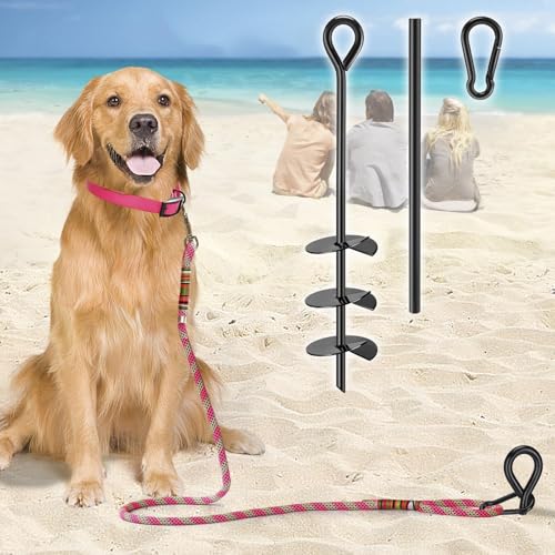 Beach Dog Stake Anchor - 360 Swivel Dog Tie Out Stake for Dogs Up to 250 lbs Heavy Duty Beach Essentials for Outside Yard Ground Sand Camping