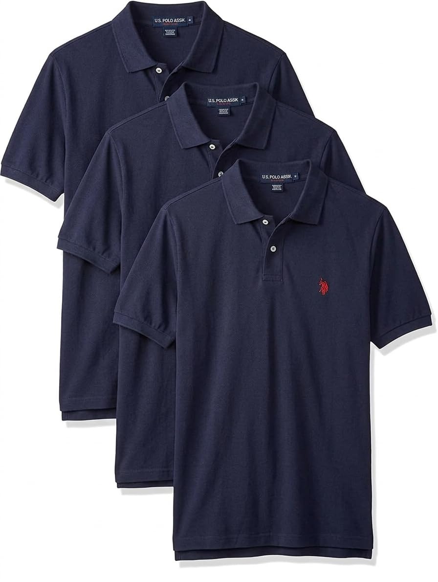 U.S. Polo Assn. Men's Classic Polo Shirt, Two-Button Closure Pique Polo Shirt, Summer Fashion Golf Shirt | Two-Button Closure Pique Polo Shirt, Summer Fashion Golf Shirt X-Large Classic Navy (3-pack)