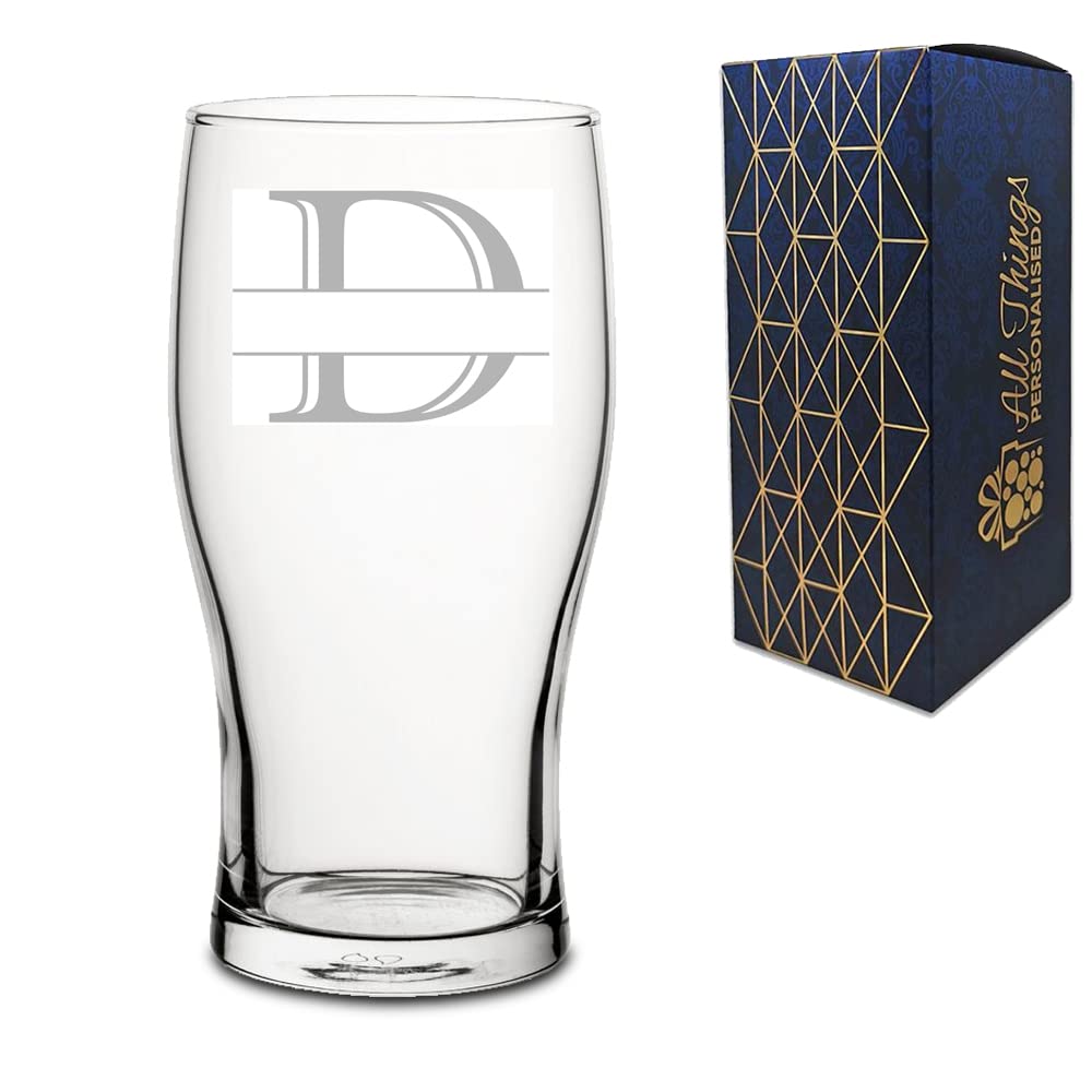 Personalised Engraved Novelty Initial and Name Pint Glass, Letter D, Personalise with Any Name, Gift Boxed, Perfect for Any Occasion