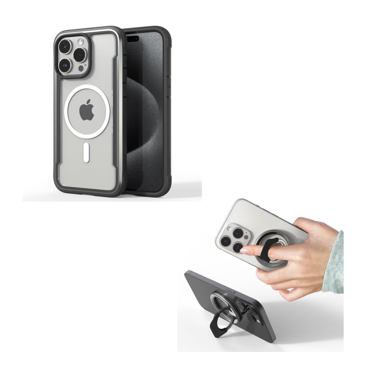 RAPTIC Shield Magnetic for iPhone 15 Pro Max Case and Magnetic Ring Holder