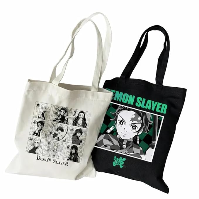 Anime Canvas Tote Bag for Women & Girls Aesthetic Manga Print Shoulder Bag Reusable Cotton Shopping Grocery College Office Tote Handbag Stylish Anime Lover Gift (Demon Anime)