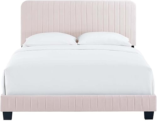Miniatura 7 de Modway Celine Channel - Cama de terciopelo de alto rendimiento, tamaño Queen, color rosa