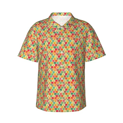 FBGHHTY Camisa hawaiana de manga corta con estampado de osos coloridos para hombre, para verano, vacaciones, playa, aventuras al aire libre, Negro, M