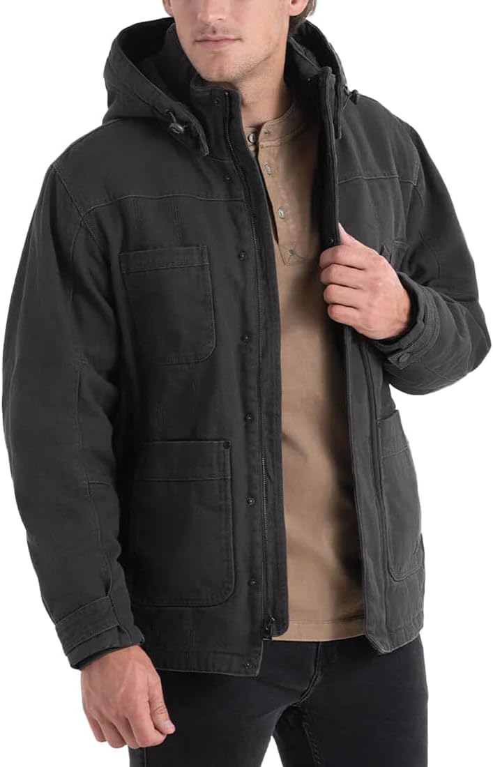Thorogood Men's Iron River Heavyweight Jacket, Insulated Stone Washed Canvas Workwear Coat with Hood