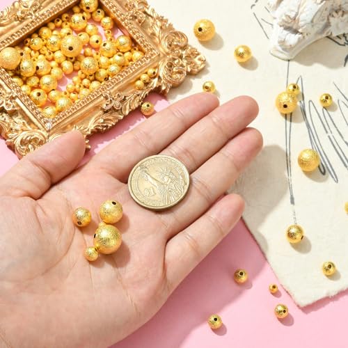 Stiesy Approx 460Pcs 5 Style Golden Colour Spacer Beads Frosted Textured Brass Beads 4/6/8/10/12mm Kit for Jewellry Making DIY Bracelet Crafting - Image 3