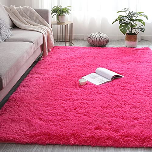 CHBIN Moelleux 60x120cm Shaggy Tapis Tapis Antidérapant Tapis Moderne Faux en Peau de Mouton pour d'enfants Canapé Plancher Traditionnel, Rose Rouge