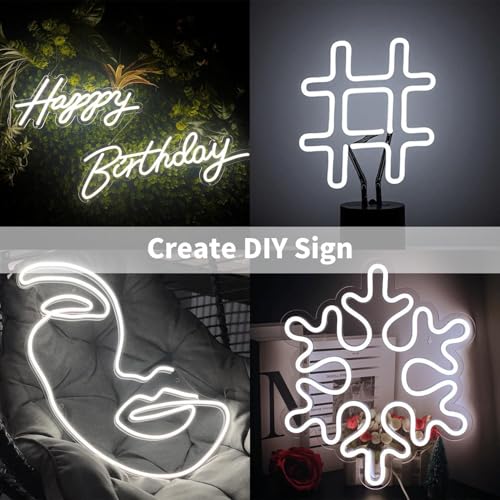 Image of 16.4 Feet LED Neon Strip Lights with 12V Adapter, Waterproof IP65, Silicone Flexible Rope Light for Home Wall Decor | Neon Lights | 5 Meter | Neon Rope Light | (White)