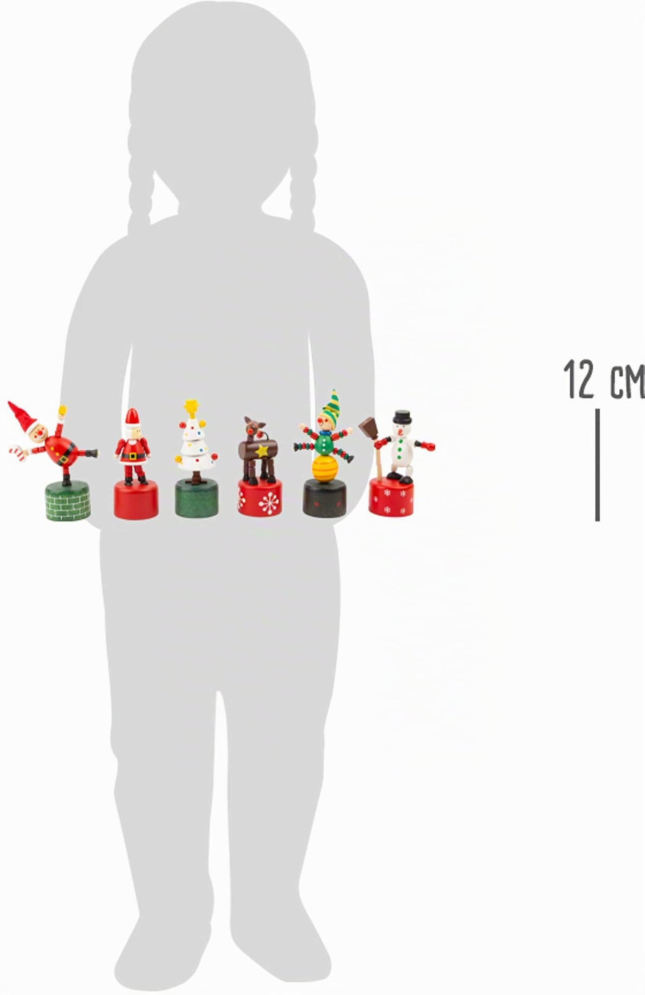 small Foot Display Drückfiguren Weihnachten aus Holz, 12er Set, Figuren wackeln lustig beim Drücken, 11463