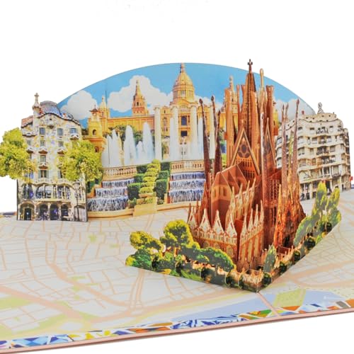 Favour Pop Up® XP862 Carte pop-up 3D Barcelone – Carte de vœux faite à la main – Idée cadeau pour les fans de Barcelone, bon de voyage, anniversaire,...