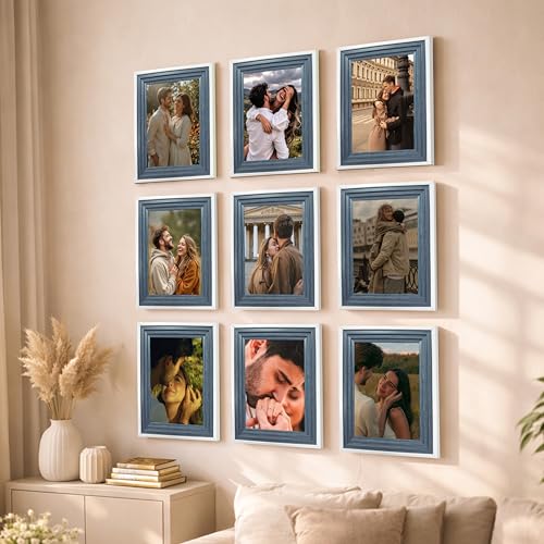Image of Art Street Luxury Photo Frame for living room, Modern Step Design Photo Frames for Photograph, Art Work, Kids Room Set of 9 (8x10 Inch, Blue)