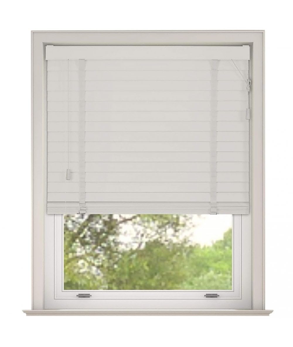 Luxury Faux Wood Venetian Blinds with Tapes, 115x130cm – White 50mm Slats