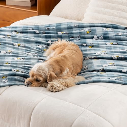 Image of Berkshire Blanket Peanuts VelvetLoft Cute Character Snoopy Plush Throw Blanket,Peanuts Snoopy Everyday Buffalo Plaid Navy Tonal,Throw 55 in x 70 in (Official Peanuts Product)