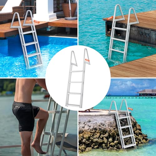 image for VEVOR Removable Dock Ladder 4 Steps, 350 lbs Load Capacity, Pontoon Bo