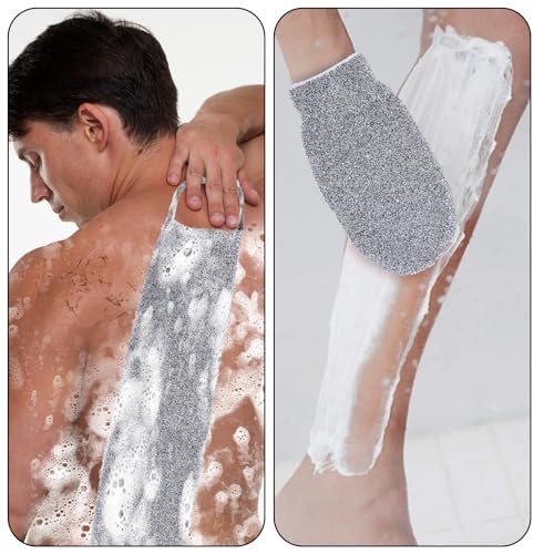 Oruola 2 Stück Rückenschrubber für Dusche,Bambusfaser Peeling Scrubber Schwamm,Peeling Handtuch Rücken,Back Scrubber für die Rückenreinigung,Körperpeeling und Entfernung Abgestorbener Haut (Grau)