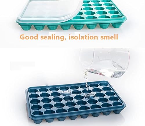 Ice Cube Trays With Silicone Lid, 40 Grid Diamond Shaped Ice Tray Easy Release Stackable Ice Cube Mold (Blue) #TOP2