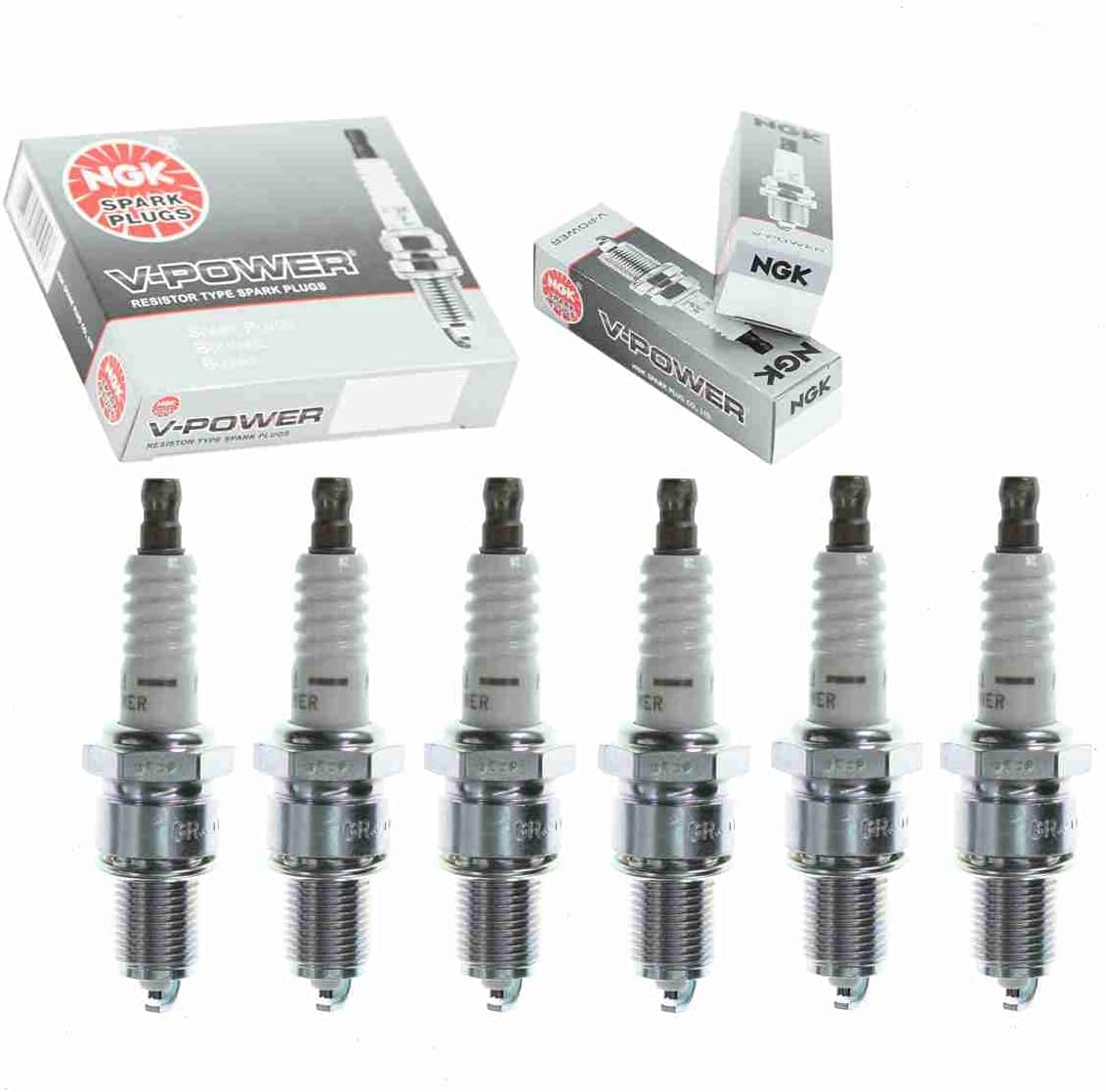6 pc NGK V-Power Spark Plugs compatible with Jeep CJ5 3.8L 4.2L L6 1972-1977