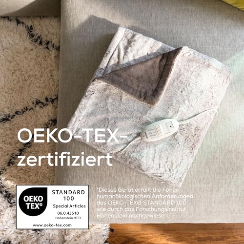 Beurer HD 75 Nordic Heizdecke, kuschelige Wärmedecke in Kunstfelloptik, mit 6 Temperaturstufen, maschinenwaschbar bei 30 °C, Heizdecke mit Abschaltautomatik, beige / braun, 180 x 130 cm