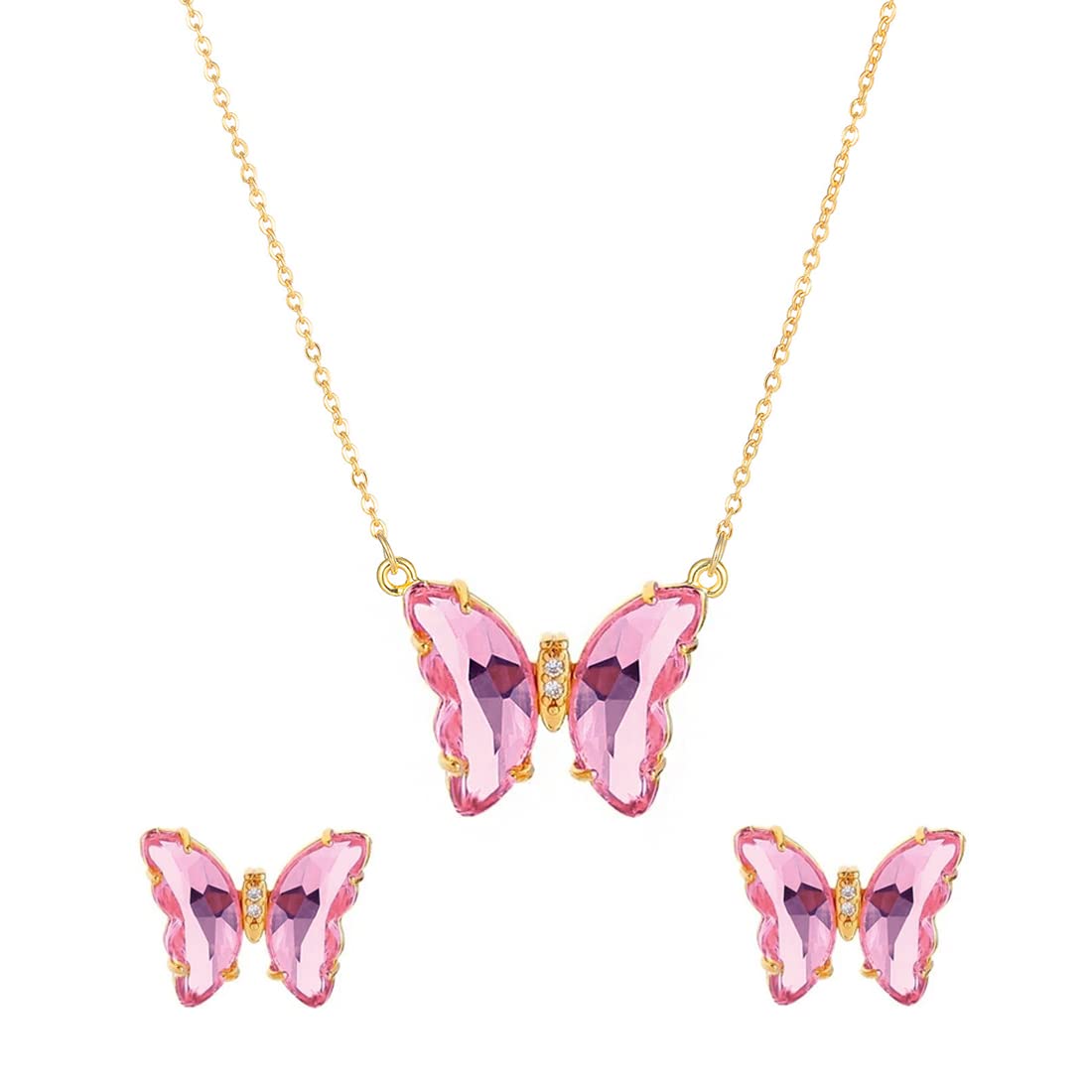 Yellow Chimes Latest Fashion Gold Plated Butterfly Crystal Pink Pendant Set With Earrings for Women and Girls (B094QK464W) Amazon Price History, Amazon Price Tracker