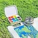 Portable Mini Tin Box,12-Well Empty Watercolor Palette,Small Paint Storage Travel Artist Outdoor Sketch Watercolor Kits with Magnetic Clip and Oil Pot .Selva