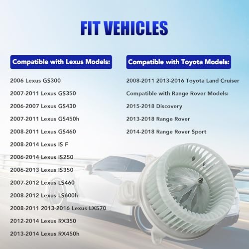 Front AC Blower Motor with Fan Fits for 2006-2018 Lexus GS350 GS300 GS430 GS460 IS250 is 250 IS350 is 350 LS460 RX350 Toyota Land Cruiser Range Rover Heater Blower Motor 76501 8710360390 8710330450 by LCWRGS - Image 4