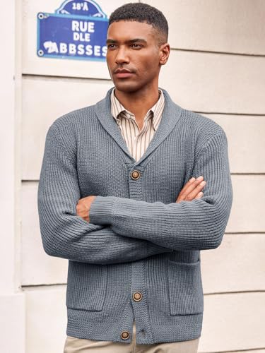 Runcati Mens Shawl Collar Cardigan Sweater Cable Knit Button Down Winter Chunky Sweaters with Pockets2