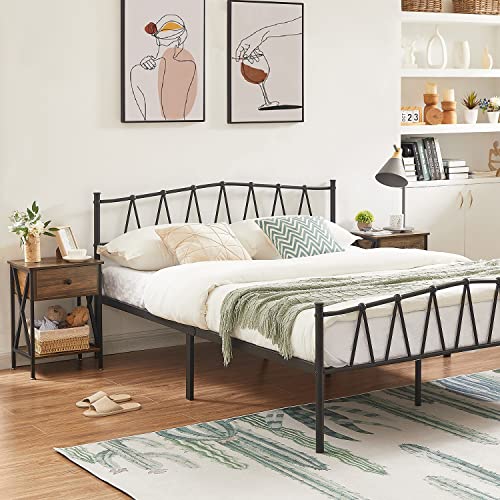Vecelo End Tables Set Of 2, Modern Nightstands With Drawer& Shelf, Night Stand For Bedroom Living Room,Industrial Metal Frame, 2 Pack, Brown #TOP6