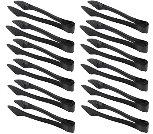 [12 Pack] Plastic Serving Tongs, 8.5 Inch Heavy Duty Disposable Utility Tongs (Black)