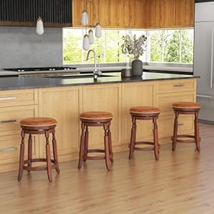 Giantex 24" Swivel Bar Stools Set of 4, Farmhouse Counter Height Stools with Upholstered Seat & Rubber Wood Frame, Round Backless Kitchen Stools, Barstools for Kitchen Island/Breakfast Nook, Walnut Giantex 24 Swivel Bar Stools Set of 4 Farmhouse Counter Height Stools with Upholstered Seat Rubber Wood Frame Round Backless Kitchen Stools Barstools for Kitchen IslandBreakfast Nook Walnut