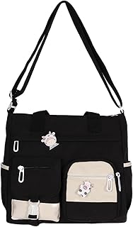Bolso bandolera de lona para niña, estudiante, casual, de gran capacidad, a la moda, color negro, blanco y verde