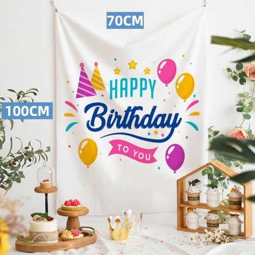 バースデータペストリー 誕生日 飾り付け バースデー Happy Birthday おしゃれ 壁掛け フォトポスター 写真背景 ナチュラルでおしゃれ お祝い 記念写真 ハーフバースデー 取付工具付 100×70cm (設計A) [3]