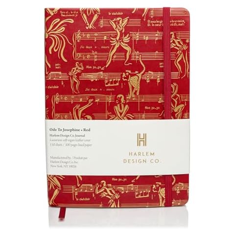 Harlem Candle Company CO. Journal Notebook - Vegan Leather Journals for Writing, 300 Pages Lined Paper- Ode to Josephine Writing Gift- Perfect for Office, Poets, Travel - Red and Gold (8.5"x6") Cover