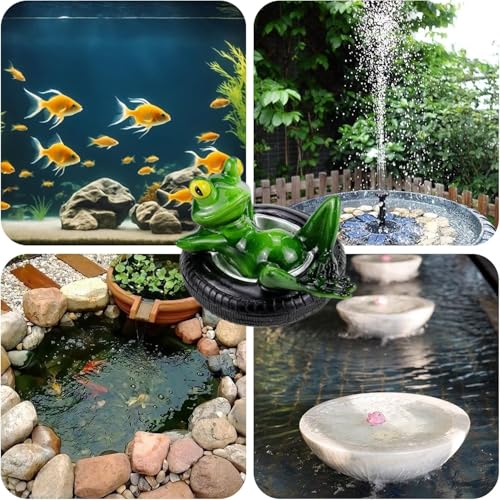 Super Idee Miniteich Deko Set Schwimmfrosch mit 6 Silber Kugeln und 2 STK Lotusblüte für Miniteich Terrassenteich Zinkwannen Solarbrunnen Garten Balkon Teiche Deko (Frosch auf Reifen)