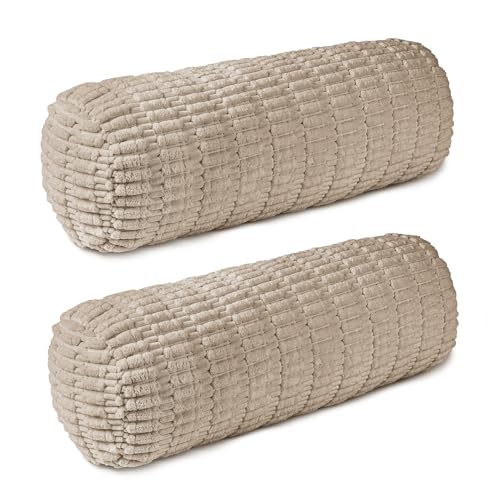 AELS Corduroy Striped Cylinder Pillows, 8" x 24" Decorative Bolster