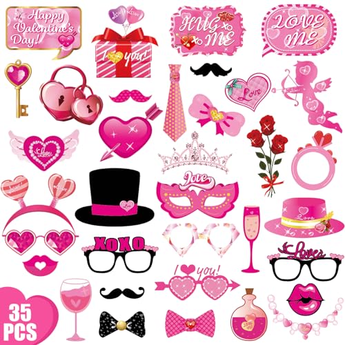 DAZAKA Photocall Fiesta | 35PCS Foto Props para Día de San Valentín,Photocall Props Accesorios Party Supplies,Photo Booth Accesorios para Selfies Decoración Fiesta San Valentín