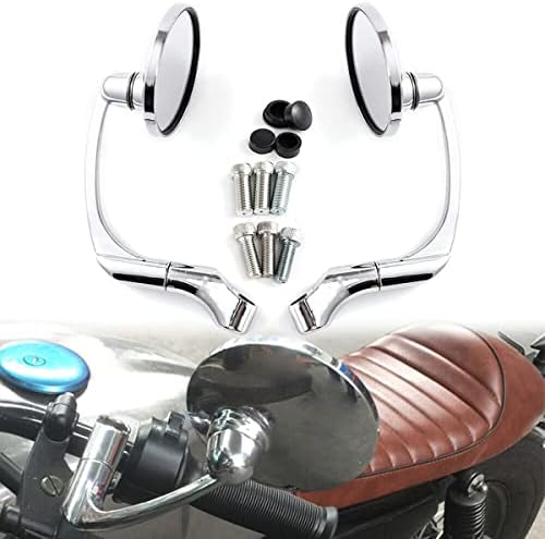 FTKDMT Chrome Motorcycle Rearview Mirror Round Adjust Angle 3.5" Retro Universal Clear Rear View Side Mirrors for Cafe Racer Scooter Stree Bike with 10mm 8mm Bolt