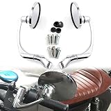 FTKDMT Chrome Motorcycle Rearview Mirror Round Adjust Angle 3.5" Retro Universal Clear Rear View Sid